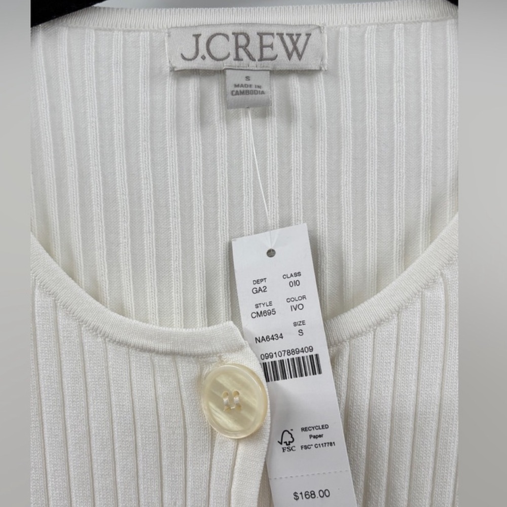 J. Crew Cream Ribbed Button-Front Cardigan - Picture 2 of 2
